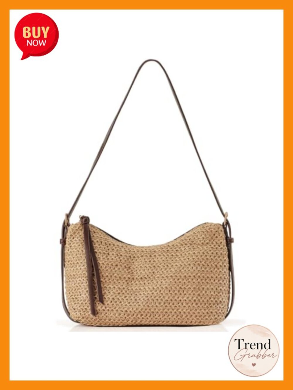 Straw Woven Crossbody Bag PU Leather Strap Summer Beach Purse
